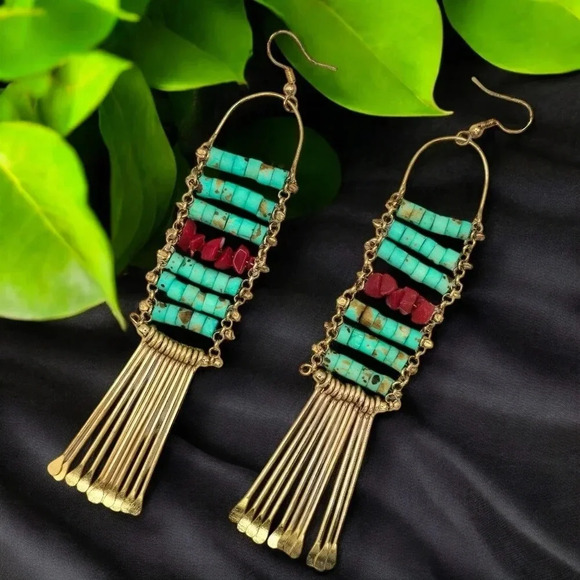 🆕️ Indian Artisanal Exclusive Beaded Ladder Boho Chic Summer Style Earrings - Picture 6 of 11